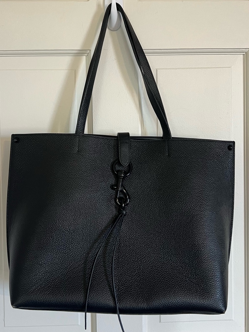 Rebecca Minkoff Black Pebbled Leather Tote with Hook Detail